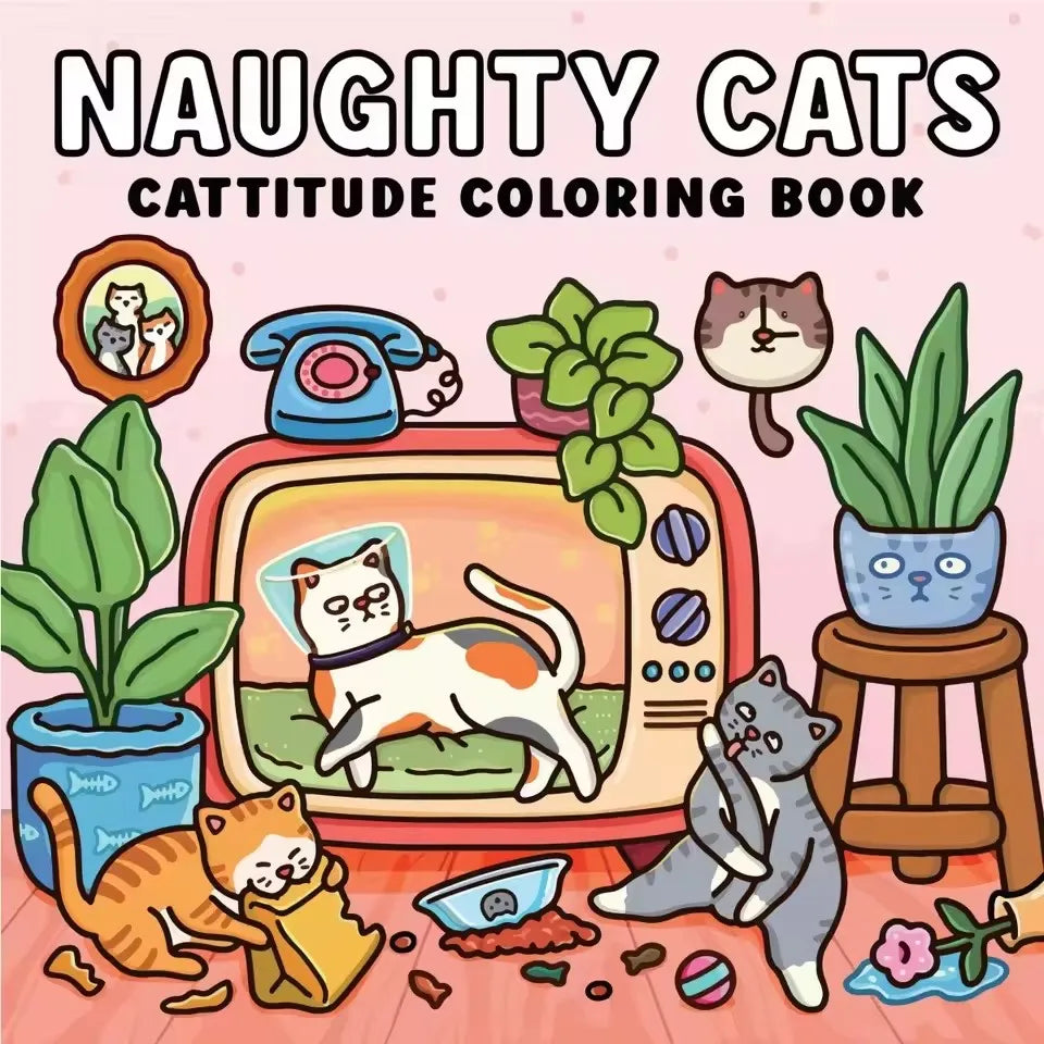 Cat Mom, Naughty Cats Coloring Book Simple Joys Stress Relief Drawing Book Perfect Gift for Party and Birthday Christmas