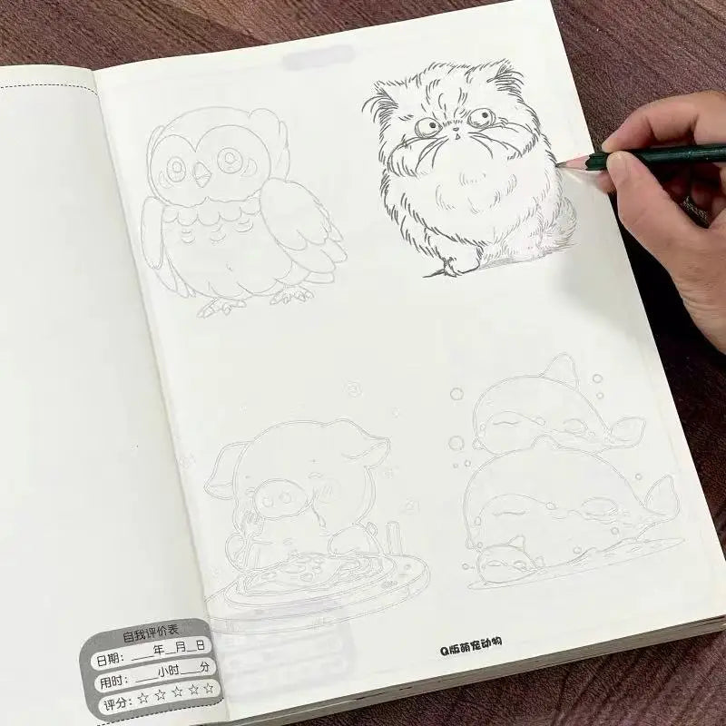 Cute Animals Manga Tracing & Drawing Book 48 Pages Beginner-Friendly Cartoon Sketching Workbook with Coloring Reference Guide