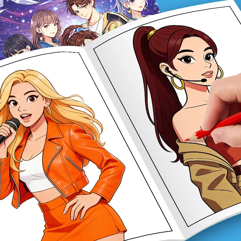Girl's Fun Picture Album K-POP 32 Page Fun Coloring Book, Super Cool Girl Characters, Celebrity Album, Interactive Coloring Book