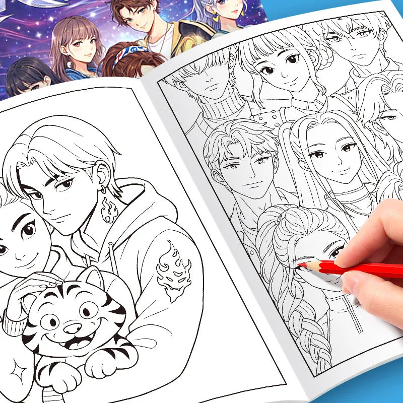 Girl's Fun Picture Album K-POP 32 Page Fun Coloring Book, Super Cool Girl Characters, Celebrity Album, Interactive Coloring Book