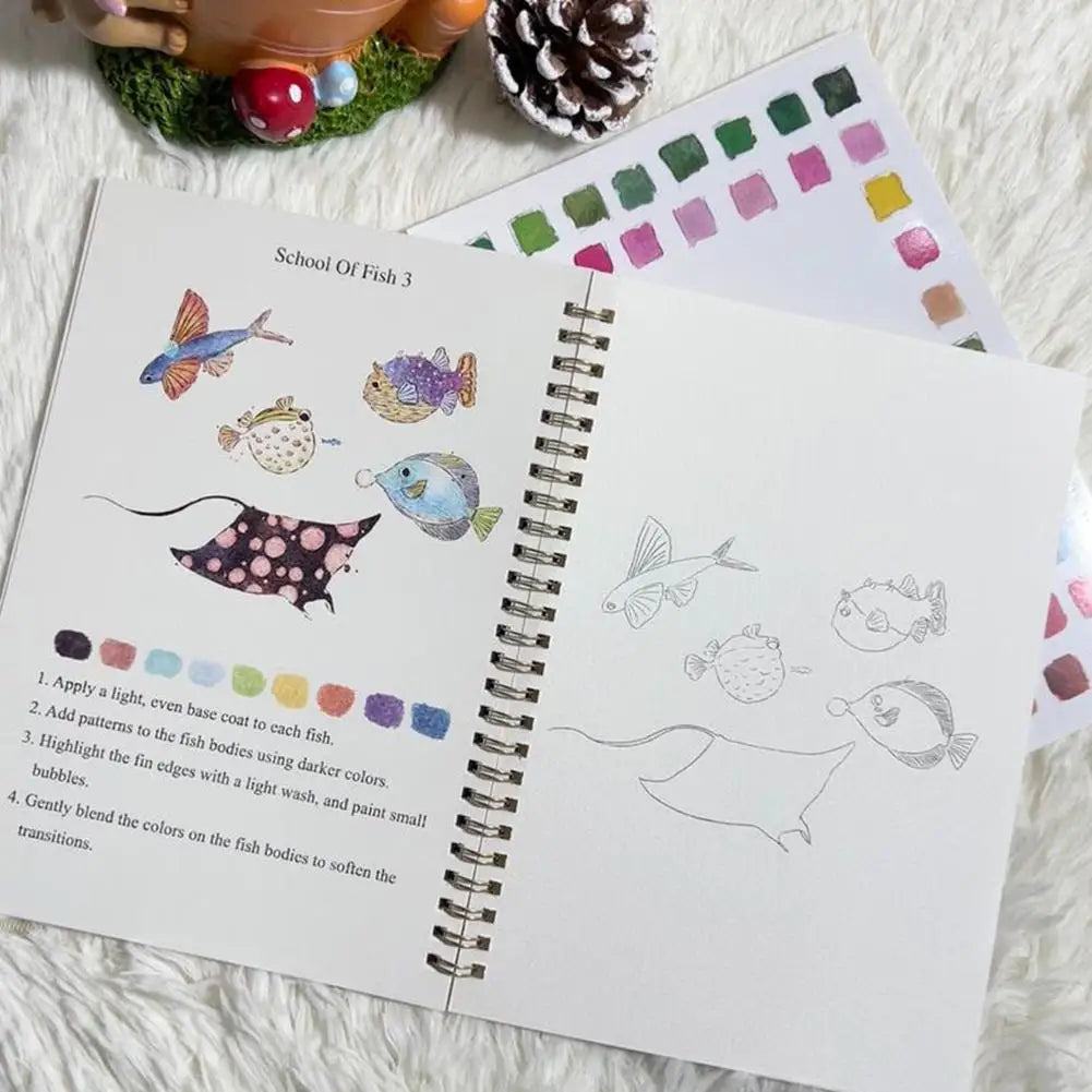 Children's Watercolor Practice Book Coloring Book Beginner Friendly Birds Watercolor Workbooks Art Crafts Painting Supplies