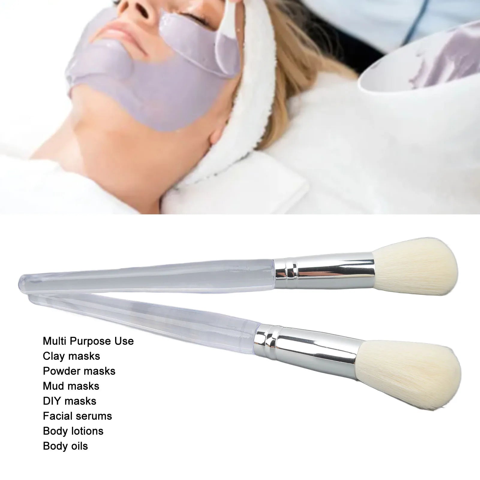 2 Pack Face Mask Brush Applicator Clear Handle Cosmetics Beauty Tools Clay Mud Mask Applicator Brush Soft Brush Hair