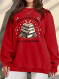 Women's Plus Size "there's No Such Thing As Too Many Books" Graphic Print Sweatshirt - Soft Peach Casual Pullover with Floral