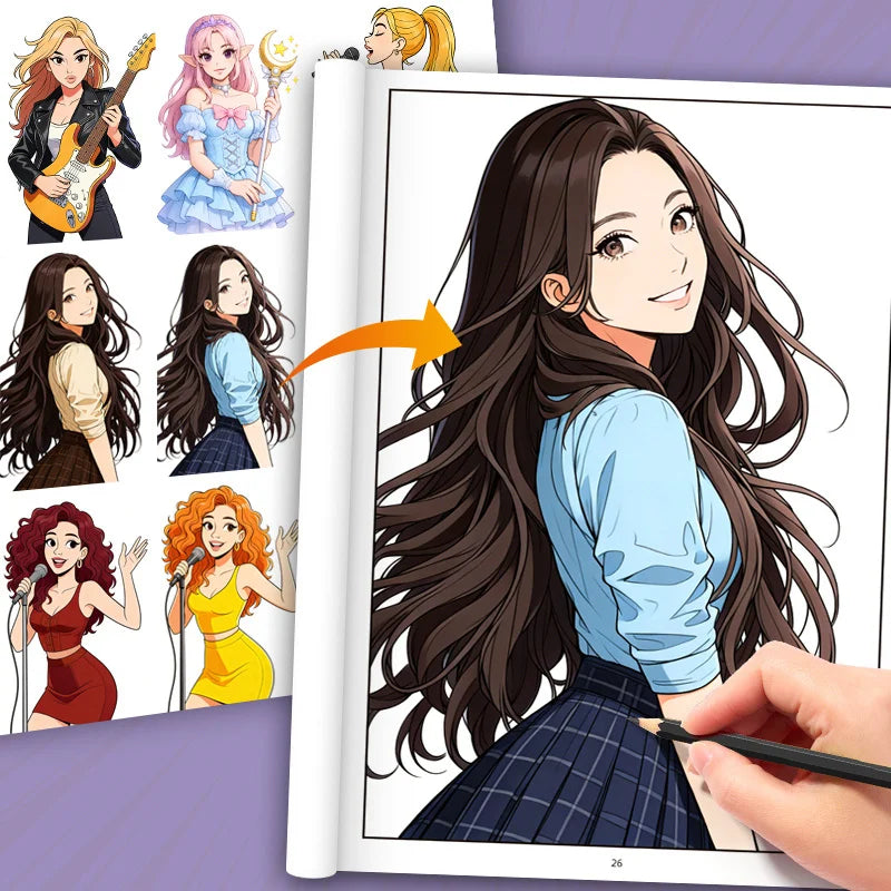 Girl's Fun Picture Album K-POP 32 Page Fun Coloring Book, Super Cool Girl Characters, Celebrity Album, Interactive Coloring Book