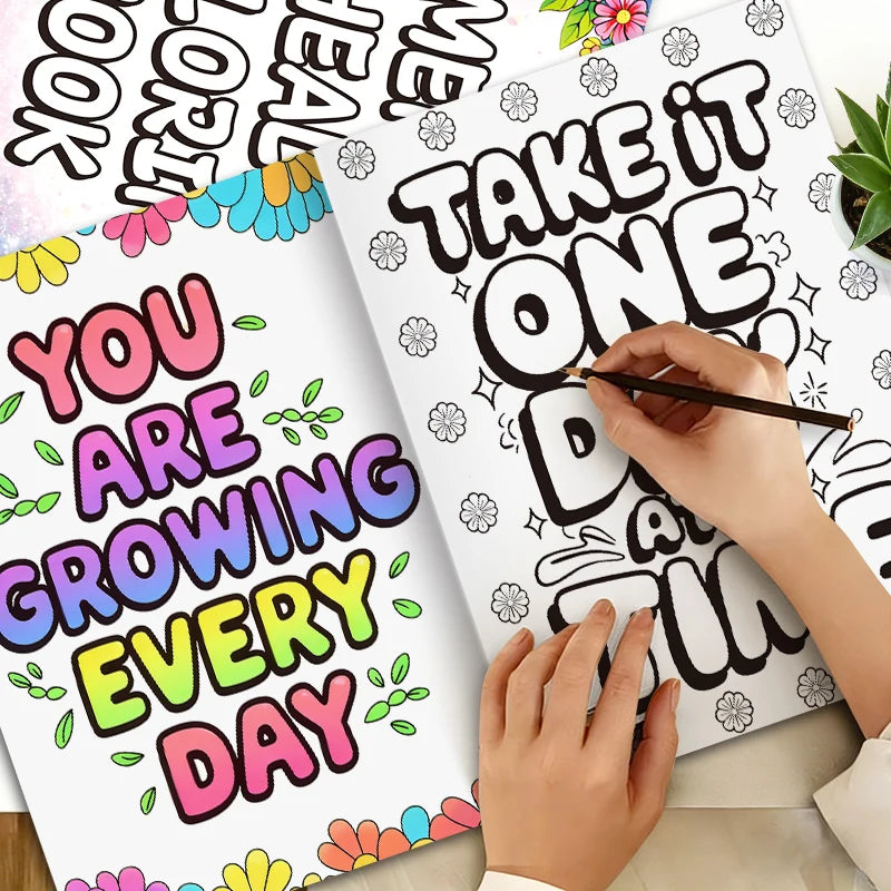 Inspirational Drawing Book, Creative Stress-Relief Doodle Book, Adult Mental Health Coloring Book, 32 Pages of High-Definition Pages, 32 Motivational Phrases, Boost Your Morale, Doodle Drawing, Coloring Book