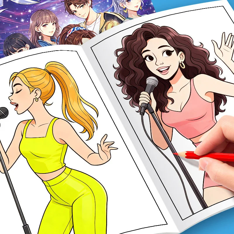 Girl's Fun Picture Album K-POP 32 Page Fun Coloring Book, Super Cool Girl Characters, Celebrity Album, Interactive Coloring Book