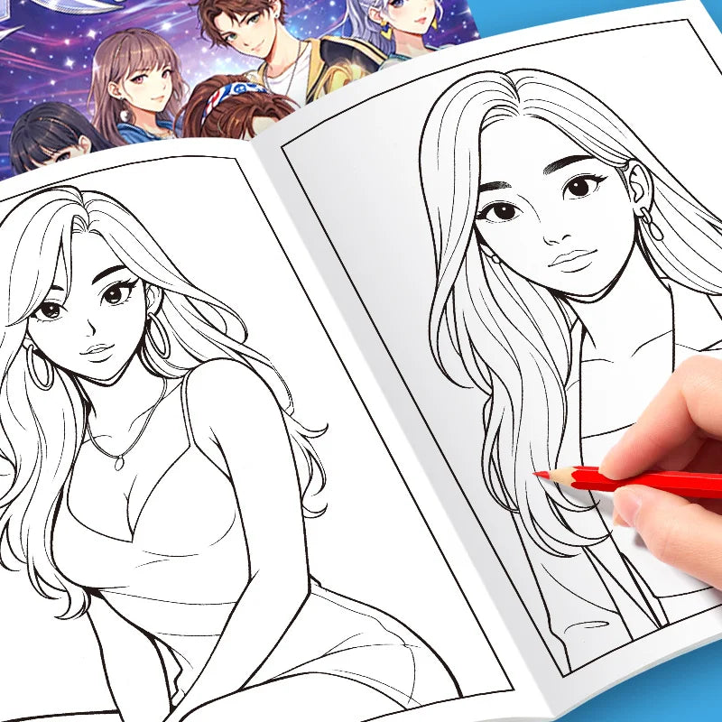 Girl's Fun Picture Album K-POP 32 Page Fun Coloring Book, Super Cool Girl Characters, Celebrity Album, Interactive Coloring Book